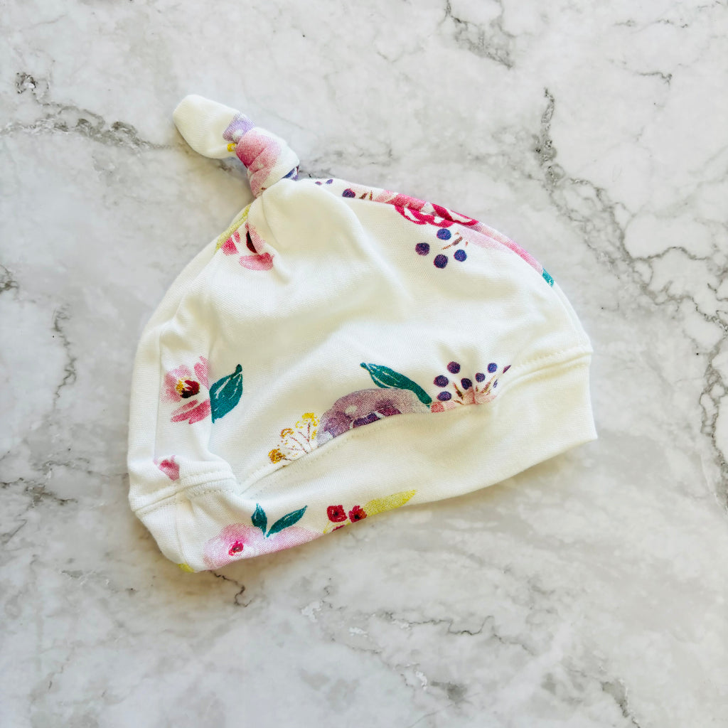 Bamboo muslin top knot hat for baby