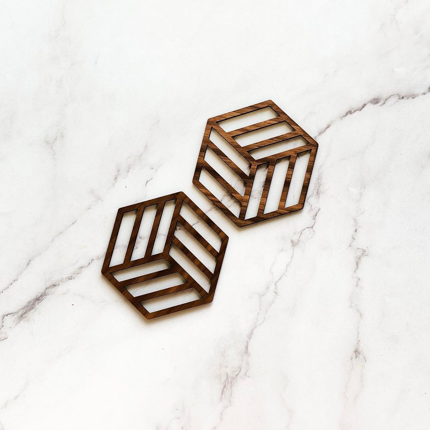 Walnut hexagon cutout coasters (set of 2)
